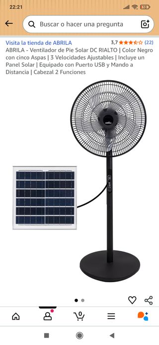 Ventilador Solar DC con Batería Recargable