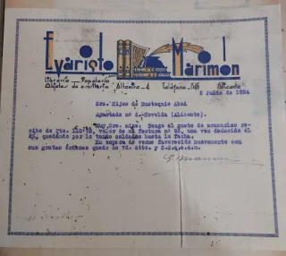 Carta Evaristo Marimón Alicante 1934