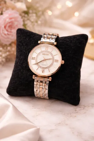 Reloj Oro Rosa y Plateado, esfera perlada Nuevo