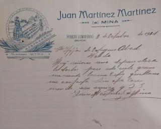 Carta Juan Martínez Martínez 1921 Puerto Lumbreras