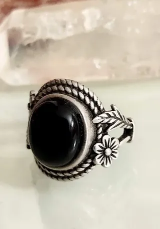 Anillo Flor Plata 925 y Onix Negro