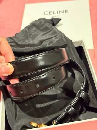 Cinturón Celine Mujer Negro Hebilla Dorada