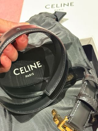 Cinturón Celine Mujer Negro Hebilla Dorada