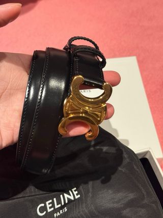 Cinturón Celine Mujer Negro Hebilla Dorada