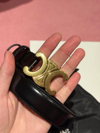 Cinturón Celine Mujer Negro Hebilla Dorada