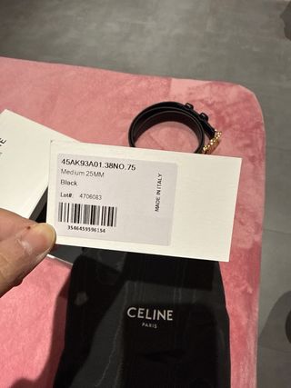 Cinturón Celine Mujer Negro Hebilla Dorada