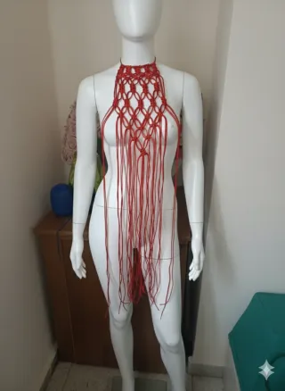 Collar Macramé Cola de Ratón Rojo ajustable