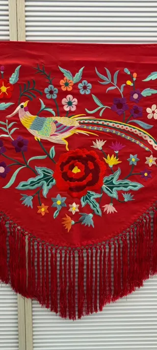 Mantoncillo Flamenco Bordado Pájaro Multicolor