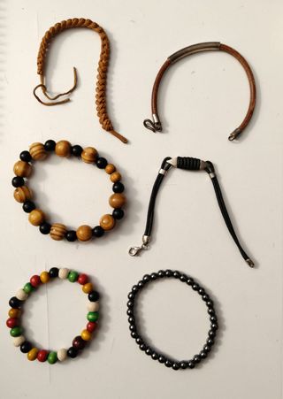 PULSERAS METAL CUERO PIEDRA PLATA ACERO