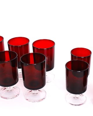 Conjunto 12 Copos Vermelhos Arcoroc Vidro