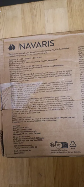 Cazuela Navaris Hierro Fundido 3.8L Rectangular