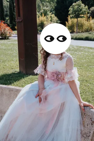 Vestido de comunión blanco y rosa