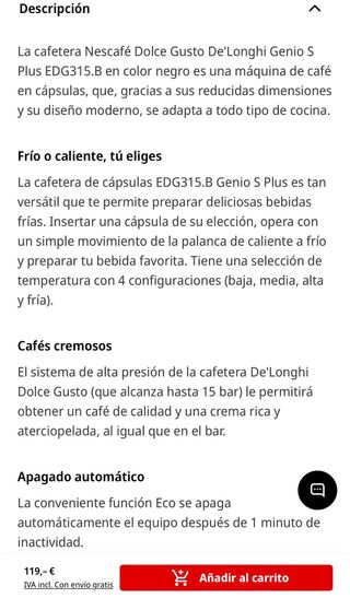 Cafetera Dolce Gusto De'Longhi