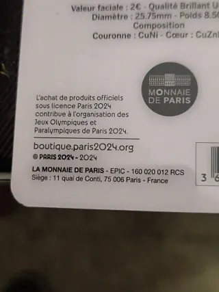 Moneda 2 Euros conmemorativos París 2024 Torre E