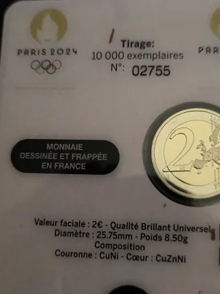 Moneda 2 Euros conmemorativos París 2024 Torre E