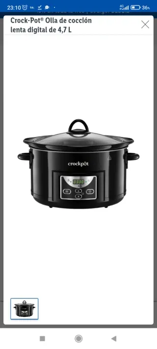 Olla Cocción Lenta Crockpot 4.7L Negra