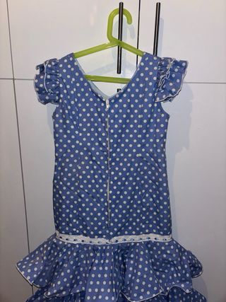 Traje Flamenca Celeste Lunares Blancos
