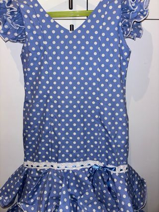 Traje Flamenca Celeste Lunares Blancos