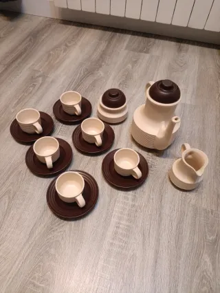 Juego de Café Vintage Cerámica Beige/Marrón