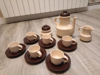 Juego de Café Vintage Cerámica Beige/Marrón
