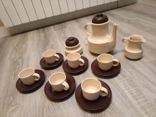 Juego de Café Vintage Cerámica Beige/Marrón
