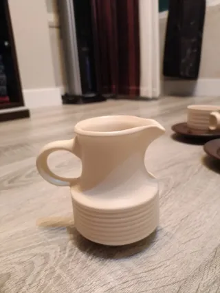 Juego de Café Vintage Cerámica Beige/Marrón