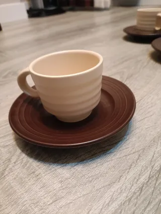 Juego de Café Vintage Cerámica Beige/Marrón