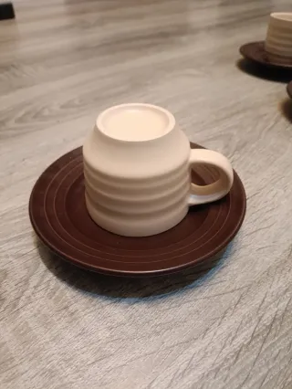 Juego de Café Vintage Cerámica Beige/Marrón