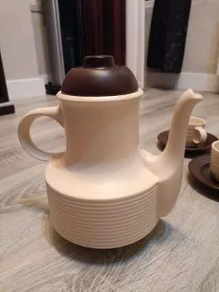 Juego de Café Vintage Cerámica Beige/Marrón