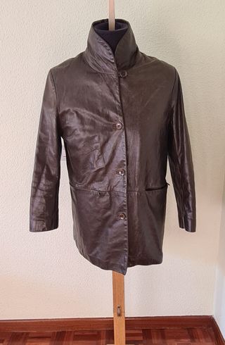 Chaqueta de cuero retro marrón verdoso