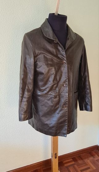 Chaqueta de cuero retro marrón verdoso