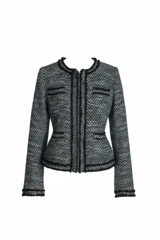 blazer cardigan tweed preto e branco vintage