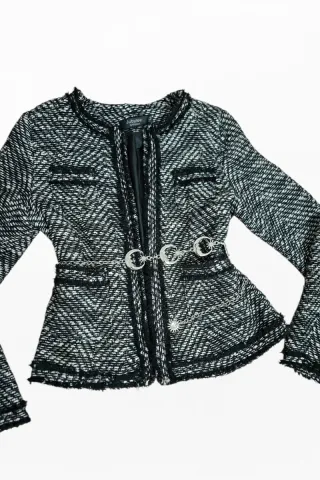 blazer cardigan tweed preto e branco vintage