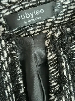 blazer cardigan tweed preto e branco vintage