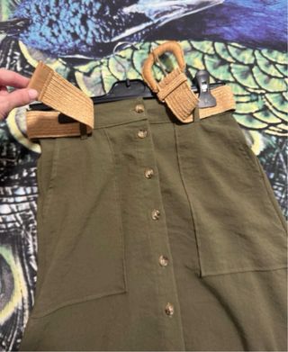 Falda larga/midi verde con cinturón T.XS. Nueva
