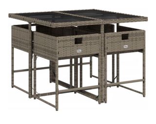 Conjunto mesa y taburetes terraza mimbre y cristal