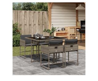 Conjunto mesa y taburetes terraza mimbre y cristal