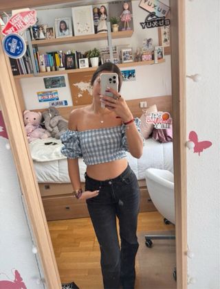 Top cuadros vichy azul y blanco