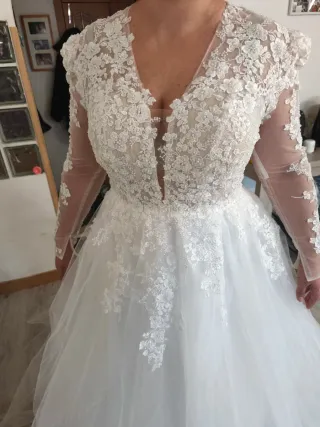 Vestido de Novia Blanco Encaje Manga Larga talla L