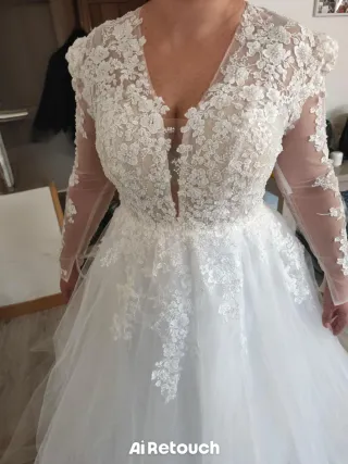 Vestido de Novia Blanco Encaje Manga Larga talla L