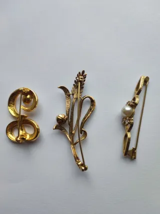 Lote 3 broches vintage perla y pedrería