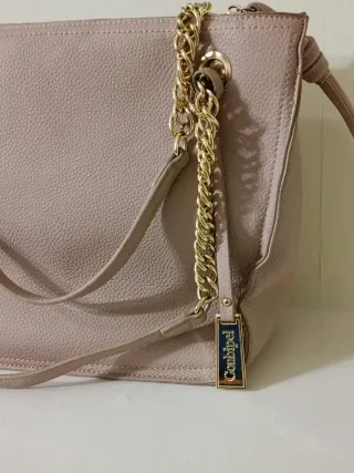 Borsa tote Conbipel cipria con catena oro