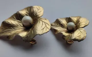 Lote 2 Broches Vintage Sarah Cov Hoja Perla