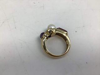anillo oro 18k con piedra con amatista,perla,turmalina