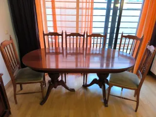 Mesa de comedor ovalada de madera de haya +6 silla