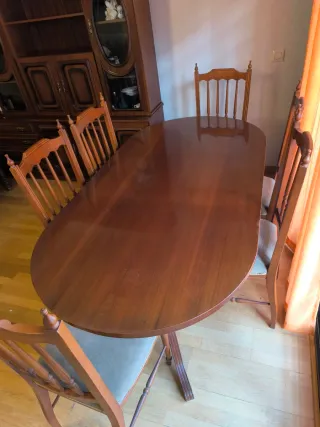 Mesa de comedor ovalada de madera de haya +6 silla