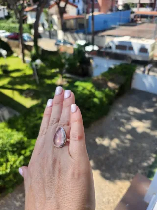 Anillo Plata Cuarzo Rosa Gota Ajustable