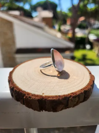 Anillo Plata Cuarzo Rosa Gota Ajustable