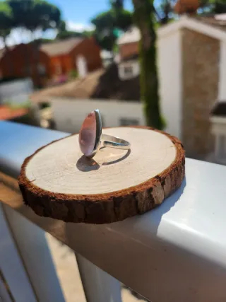 Anillo Plata Cuarzo Rosa Gota Ajustable