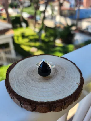 Anillo Plata Turmalina Negra Ajustable